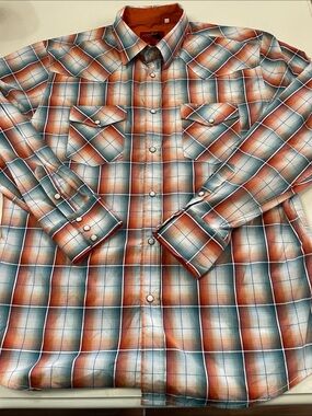 Rodeo Clothing Company pearl snap plaid western shirt XL